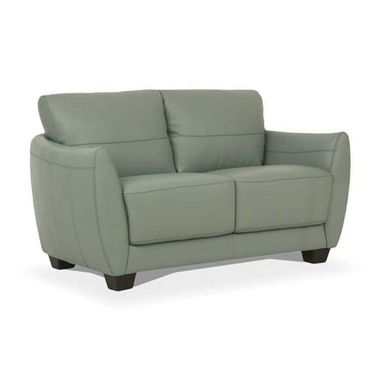 Contemporary Watery Leather Loveseat with Dark Walnut Wooden Legs