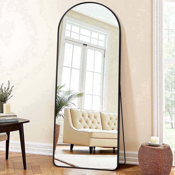 58"x19" Full Length Floor Mirror with Stand, Freestanding Standing Arch Full Body Mirrors for Bedroom, Living Room, Hallway, Black Color