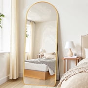 58x19 Full Length Floor Mirror, Freestanding Standing Mirror with Stand - Arch Full Body Mirror for Bedroom, Living Room, Hallway, Gold Round Corner