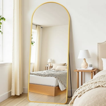 57"x19" Full Length Floor Mirror, Freestanding Standing Mirror with Stand - Arch Full Body Mirror for Bedroom, Living Room, Hallway, Gold
