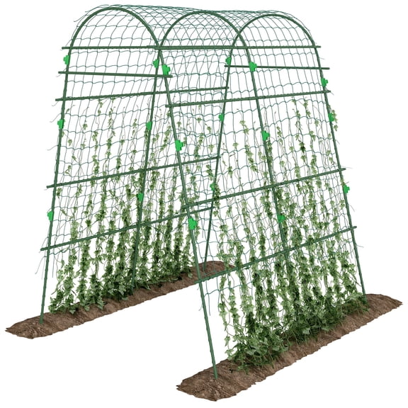 57"x66"x81" Green Metal A-Frame Arch Trellis with Net 33LBS for Climbing Plants