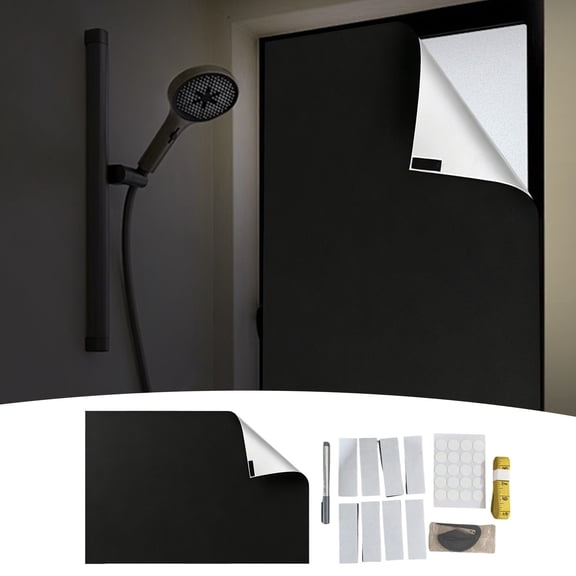 57"x79" Customizable Stick-On Blackout Window Blinds, Portable Cloth Curtain with Silver Heat-Reflective Backing, No-Tools DIY Window Shade for Home Office Nursery Studio Apartment, Black, By Harlik