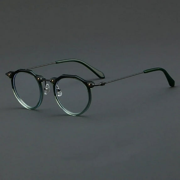 57028 Vintage Acetate Optical Spectacle Frames Women Fashion Round Metal Eyeglass Frame Men Trend Transparent Eyewear C6Green