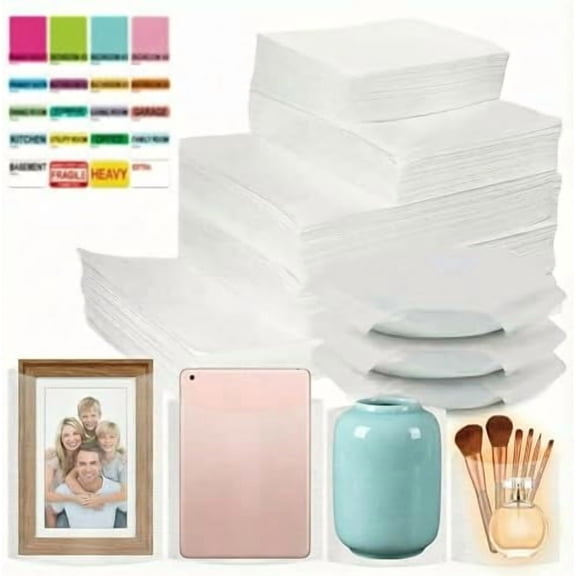 570pcs Moving Packing Supplies Kit: 270 Foam Pouches & Sheets in 4 Sizes (16x12", 12x12", 12x7.8", 7.8x7.8") Plus 300 Moving Labels. Cushion Foam Pouch Wrap for Shipping, Storage & Fragile Items