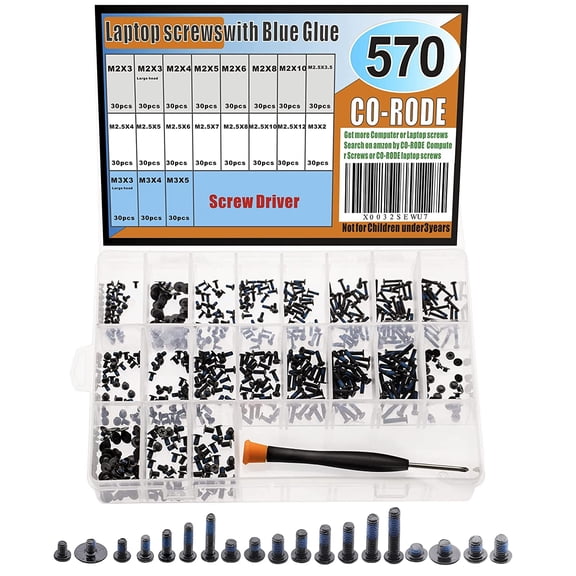 571pcs 19-Size Laptop Screws, Computer Screw Set w/Blue Glue,Screw Driver, for SSD Motherboard Fan Power Graphics Hard Drive