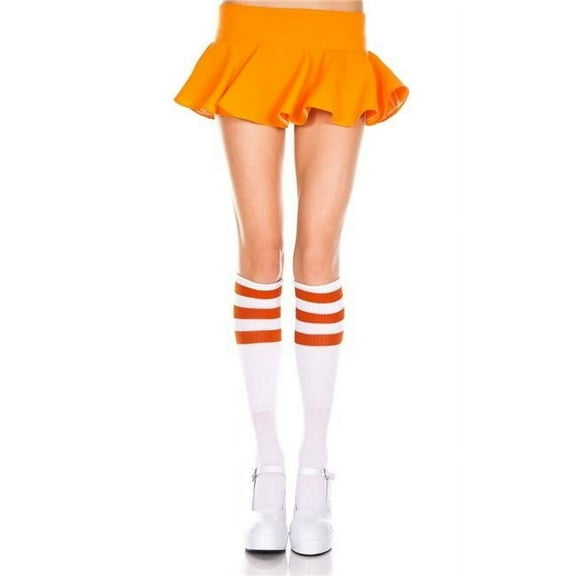 5726-WHITE-ORANGE Acrylic Knee High Socks with Striped Top, White & Orange