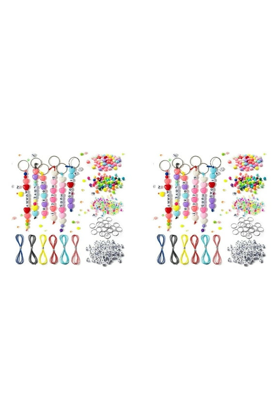 572Pcs DIY Keychain Making Craft Kits,Beads for Jewelry Making Set Supplies with Colorful Alphabet Transparent Beads