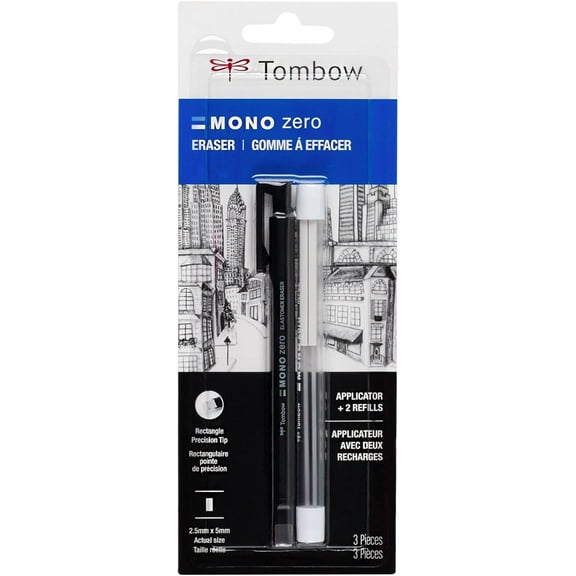 57317 Mono Zero Eraser Value Pack, Rectangle 2.5mm. Precision Tip Pen-Style Eraser with Refill