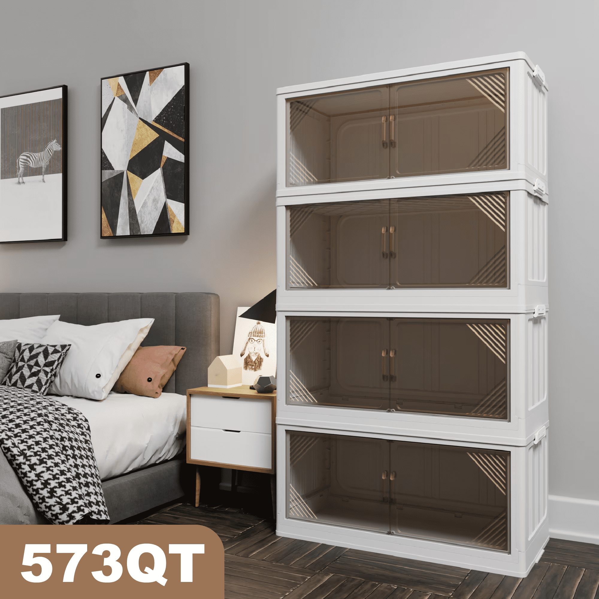 573QT 4-Pack Transparent Plastic Storage Cabinets, Beige