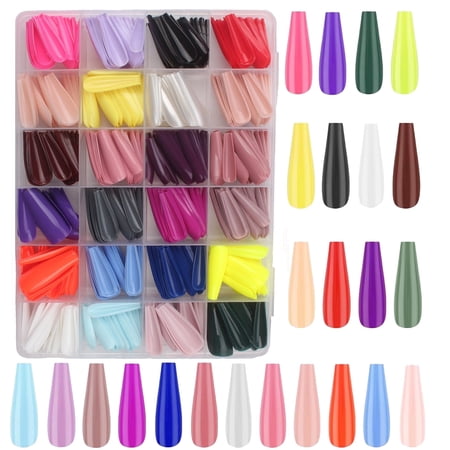 576Pcs Length Coffin Press on Nails Set 24Colors False Nails Long Full Cover Stick on Nails Fake Nails Kit Tips Light Artificial Nails for Women Girls Nails Art Decoration