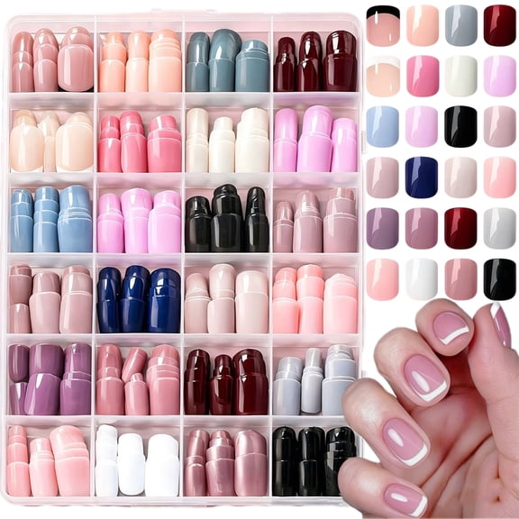 576Pcs Short Square Press On Nails Kit, Reusable Glossy Fake Nails with Nail Tools & Glue, False Nails Set for Women & Girls DIY Manicure Gift