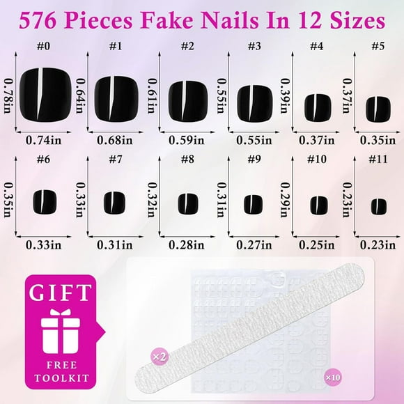 576pc Press on Toenails Women Fake Toe Nails Tips, Gel Glue on Toe Nails Press on Nail Short Square Fake Toenail Artificial False Toenails Stick Pedicure 24 Colors Acrylic Toenail Tip