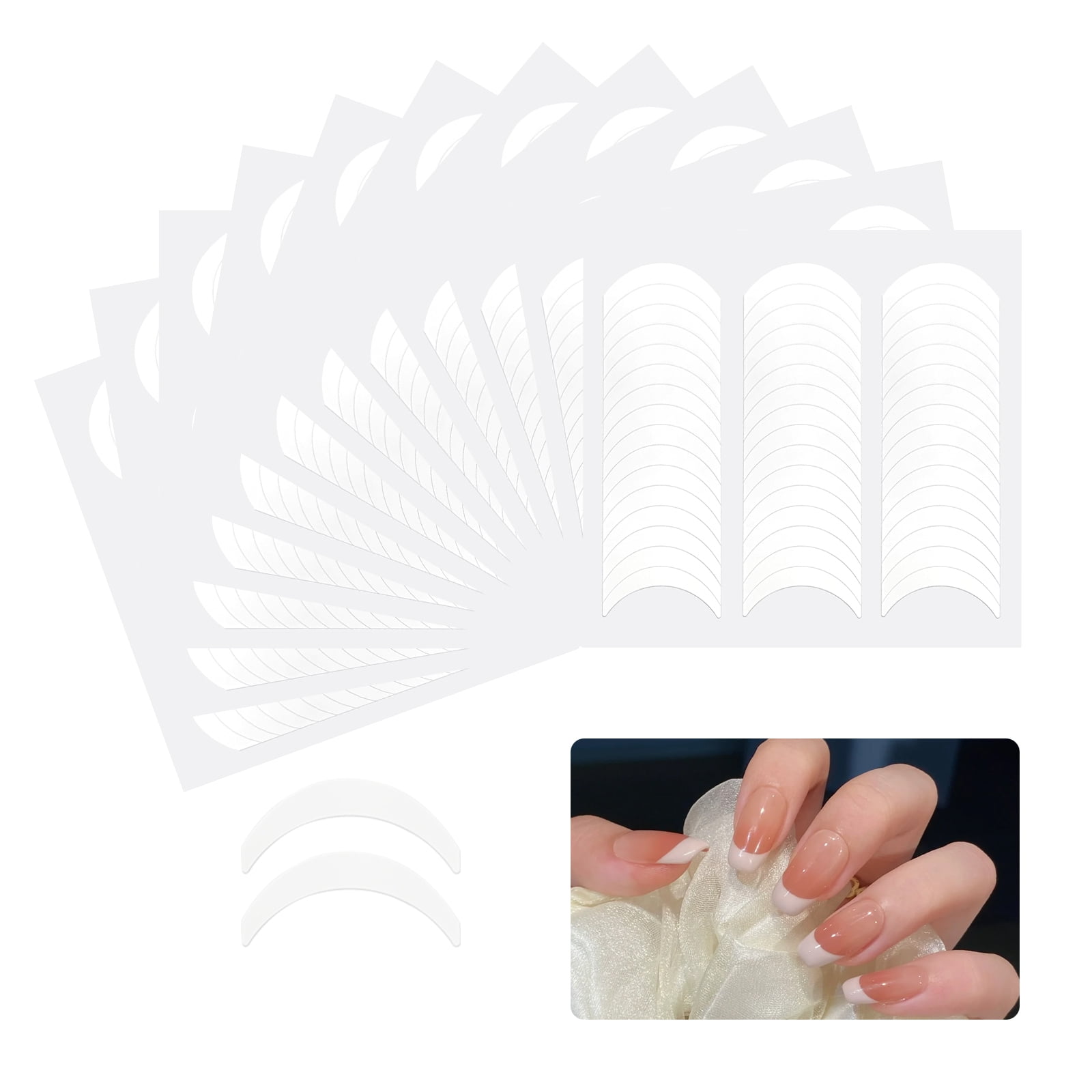 576pcs 12 Sheets French Manicure Strips, Nail Guide Stickers Self-Adhesive Nail Sticker Tips for Women Girls - Moon Shape Design