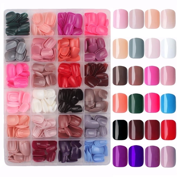 576pcs Short Press on Nails Round Square Fake Nails Full Cover Glossy Gel Press on Nails Short Artificial Fingernail False Acrylic Presson Tips 24 Colors for Women