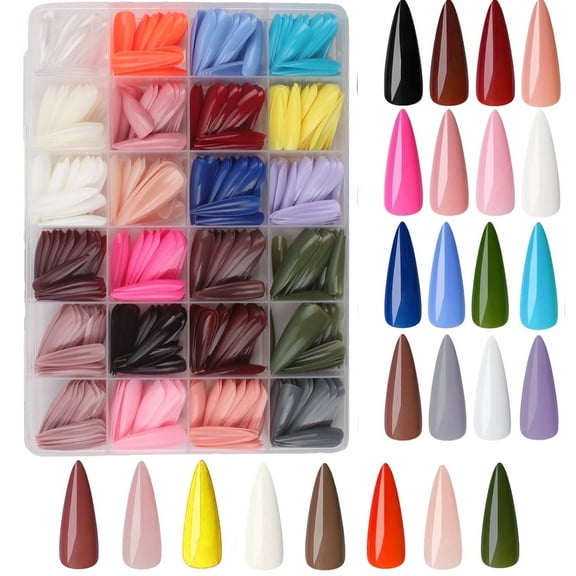 576pcs Stiletto Press on Nails Long Fake Nails Stiletto Glue on Nails Full Cover Acrylic Nail Tips Pointy Nails Press ons Long Artificial Nail Women Girls Fake Fingernails