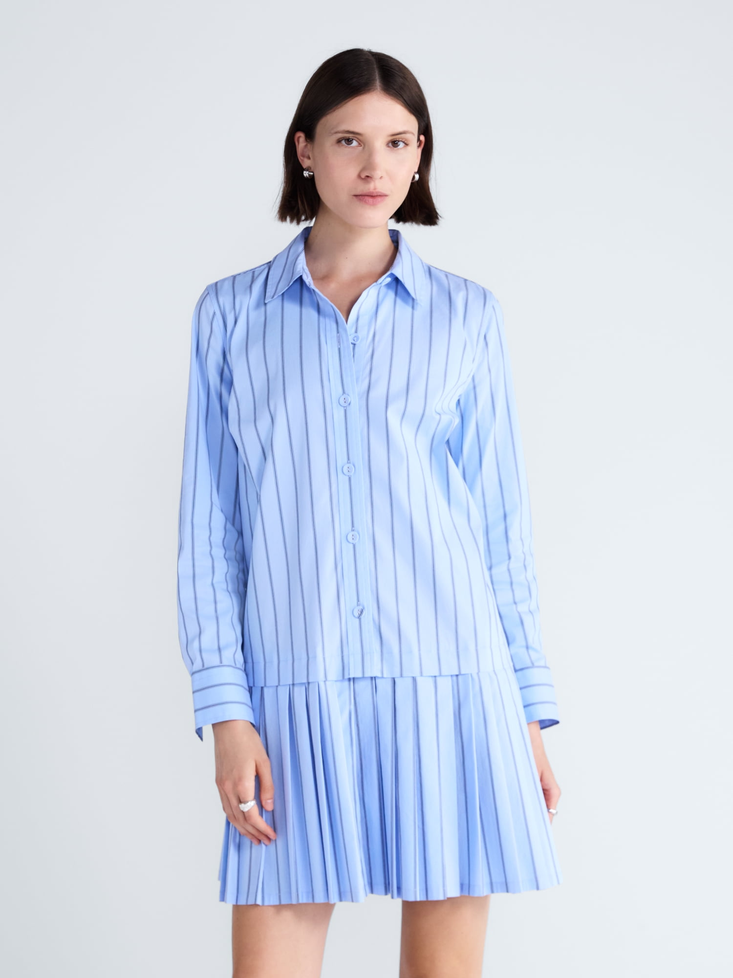 Free Assembly Women's and Women's Plus Striped Drop Waist Shirtdress with Long Sleeves, Sizes XS-4X
