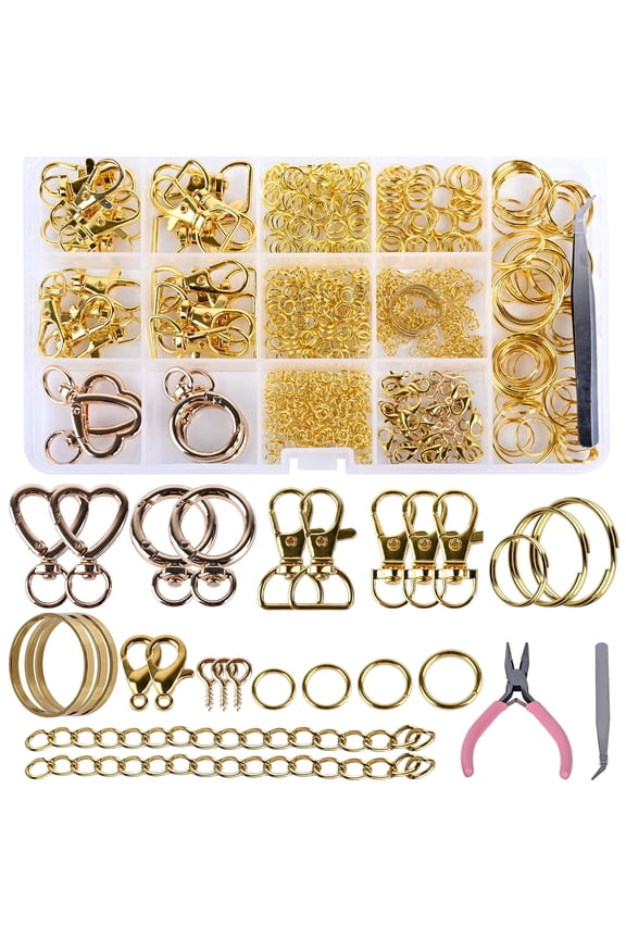 579PCS Keychain Making Kit, Key Chain Supplies Including Keychain Clip, Key Rings, Lobster Claw Clasps, Jump Rings, Extender Chain,Pliers for Key Chain Making and Jewelry Making(Gold)