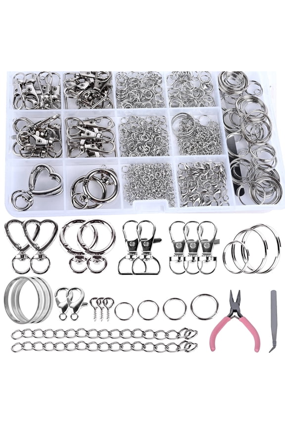 579PCS Keychain Making Kit, Key Chain Supplies Including Keychain Clip, Key Rings, Lobster Claw Clasps, Jump Rings, Extender Chain,Pliers for Key Chain Making and Jewelry Making(Silver)