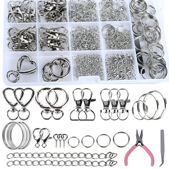579PCS Keychain Making Kit, Key Chain Supplies Including Keychain Clip, Key Rings, Lobster Claw Clasps, Jump Rings, Extender Chain,Pliers for Key Chain Making and Jewelry Making(Silver)