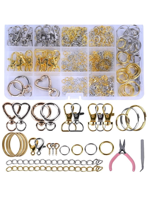 579PCS Keychain Making Kit, Key Chain Supplies Including Keychain Clip, Key Rings, Lobster Claw Clasps, Jump Rings, Extender Chain,Pliers for Key Chain Making and Jewelry Making(Gold&Silver)