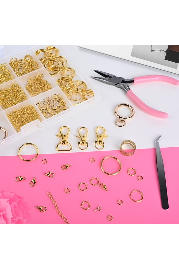 579PCS Keychain Making Kit, Key Chain Supplies Including Keychain Clip, Key Rings, Lobster Claw Clasps, Jump Rings, Extender Chain,Pliers for Key Chain Making and Jewelry Making(Gold)