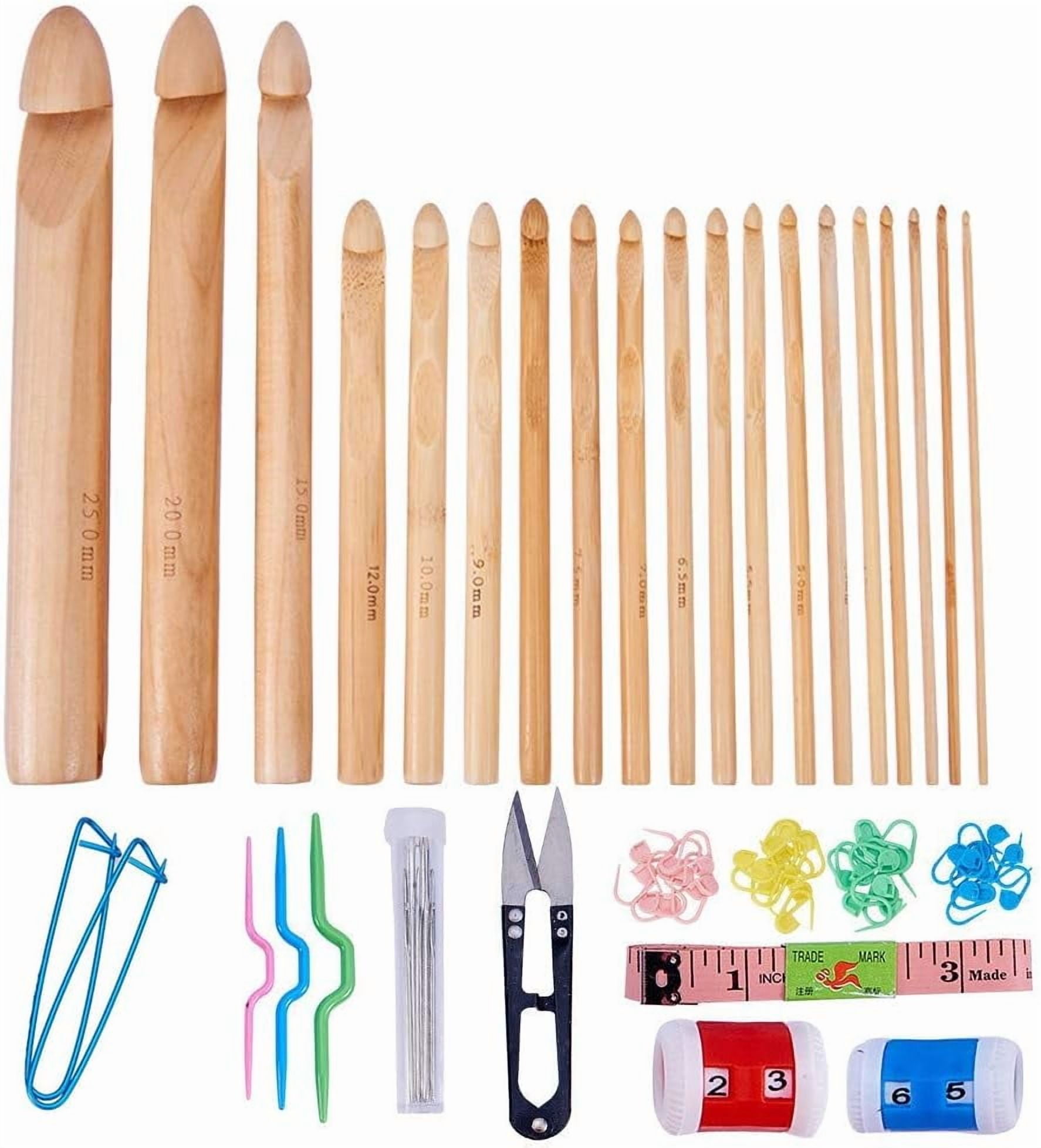 57PCS Crochet Tools - 19PCS Bamboo Crochet Hooks Set with 38pcs Knitting Accessories Ideal for Crocheting Lace Doilies Flower Projects Colorful