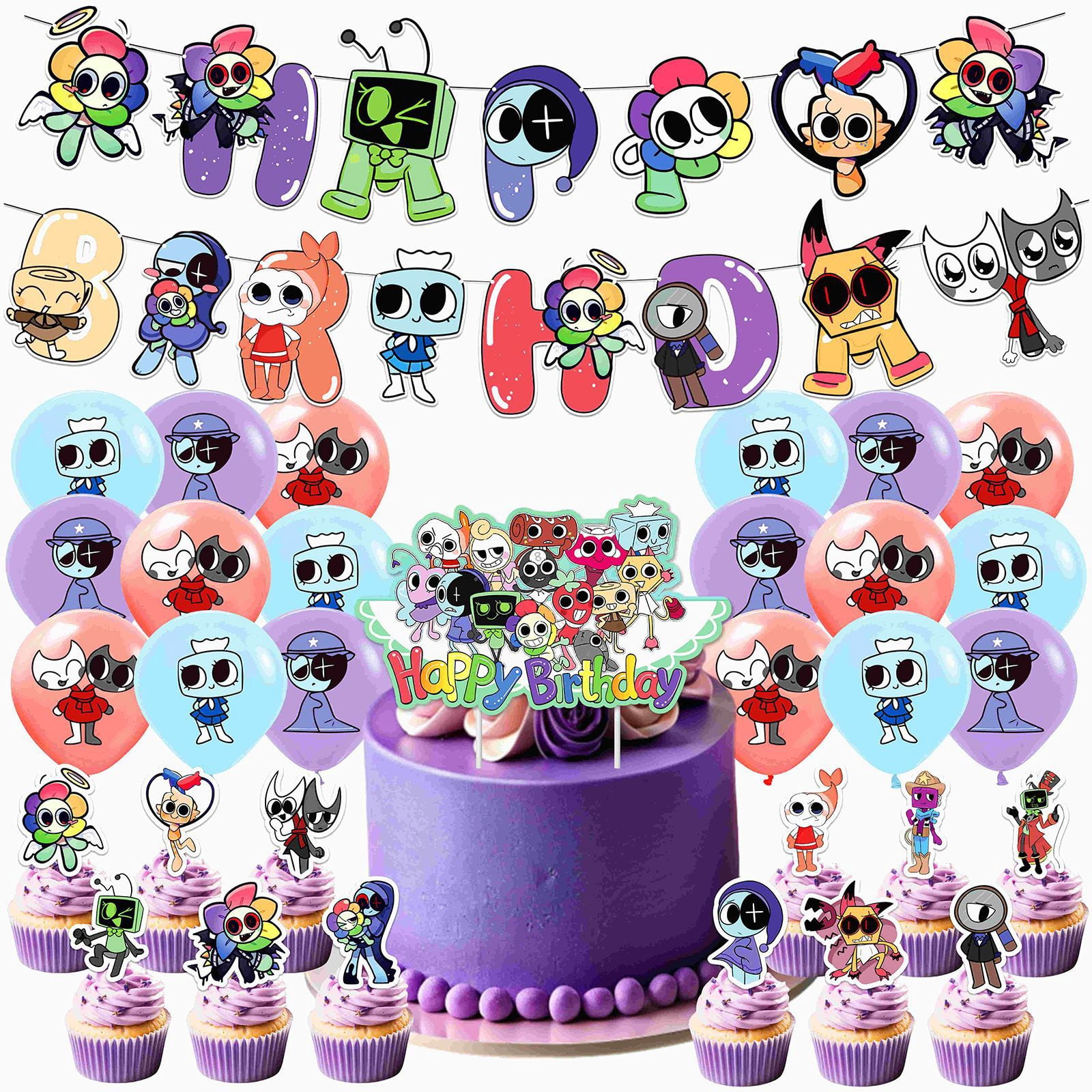 57PCS Dandy’s World Birthday Party Supplies Decorations Set – Kids Birthday Banner, Cake Topper, Cupcake Toppers, Balloons, Party Favors, Cartoon Theme Party Decor for Boys Girls Celebration