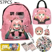 57PCS Spy X Family Anya Backpacks Anime Waterproof Laptop Backbag Lunch Bag Children School Bags Girls Travel Bookbag SchoolBag