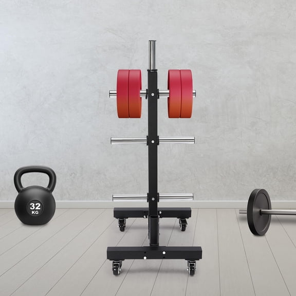 57in Height Q235 Steel Plate Rack Tree, 500kg/1102.3lbs Load Bearing, Dumbbell Rack with 4 Universal Wheels for Gyms