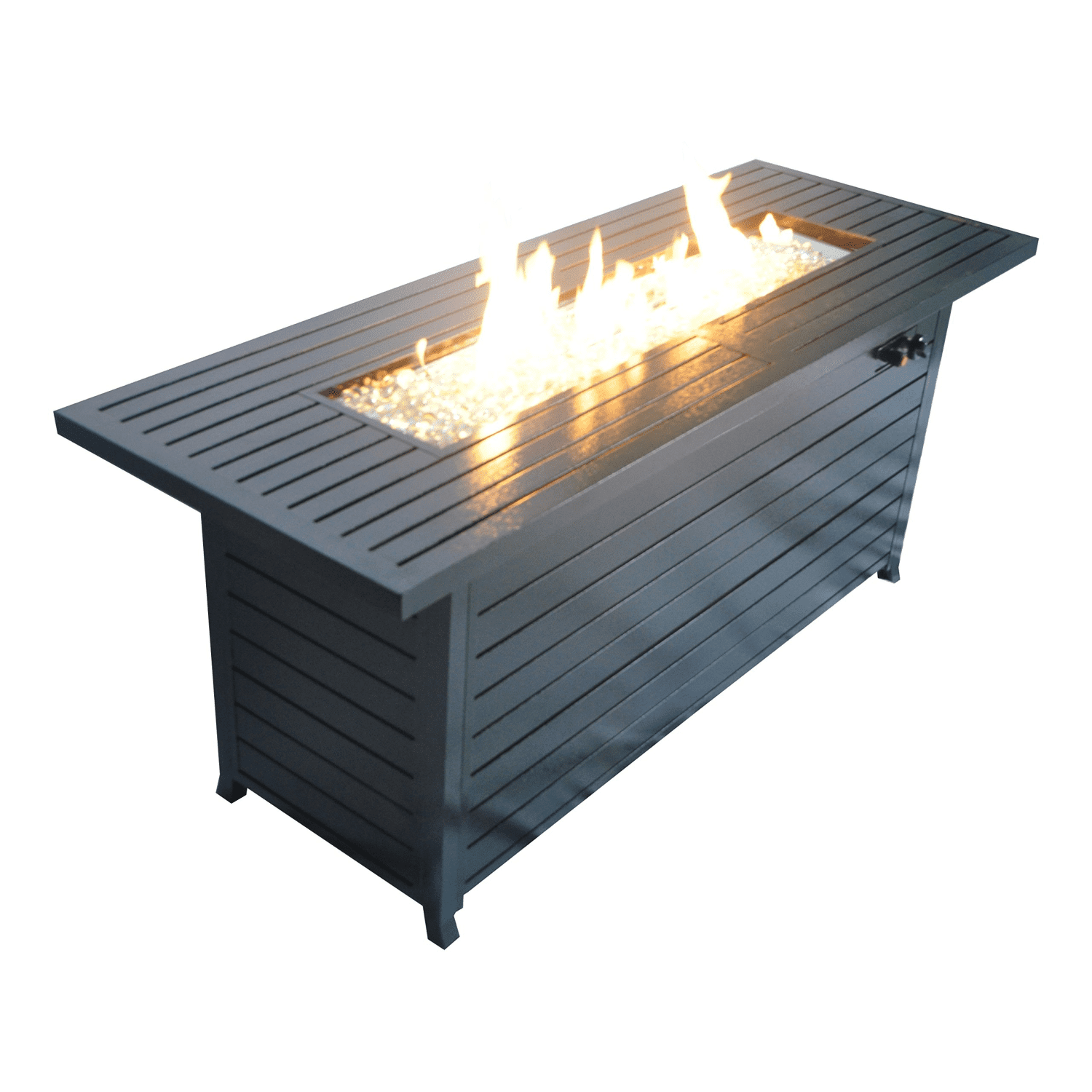 57in Outdoor Gas Propane Fire Pits Table, Aluminum, 50000BTU Firepit Fireplace Dinning Table with Lid, Fire Glass, Retangular, ETL Certification, for Garden Backyard Deck Patio-hammered black 41752