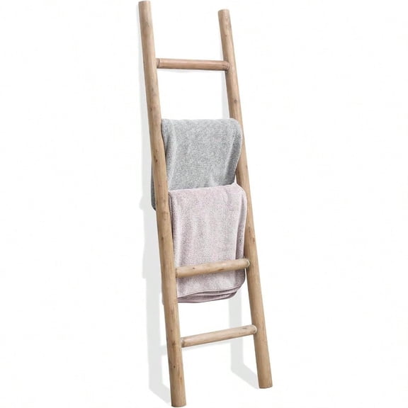 57in Wood Blanket Ladder Living Room Decorative Wall Leaning Farmhouse Quilt Display Holder Rustic Wooden Towel Rack For Bathroom Brown