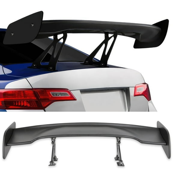 57inch 145cm Universal Racing Sports Car Rear Tail Trunk Racing Spoiler Aluminum Black GT Double Row Compatible with VW Body Kit Matte Black