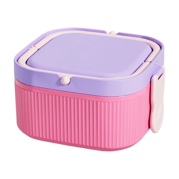 57oz Bento Lunch Box, 2-Tier Stackable Food Container with Portable Hidden Handle, Striped Non-Slip Surface, Microwave Safe for Office Picnic Travel