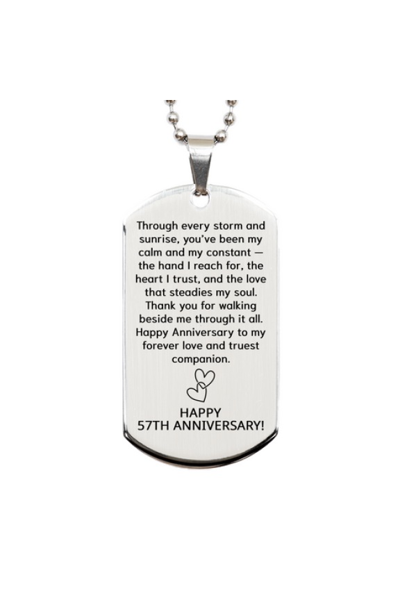57th Anniversary Necklace - 57 Years Anniversary Gift for Him or Her - Couples Dog Tag for Boyfriend or Girlfriend