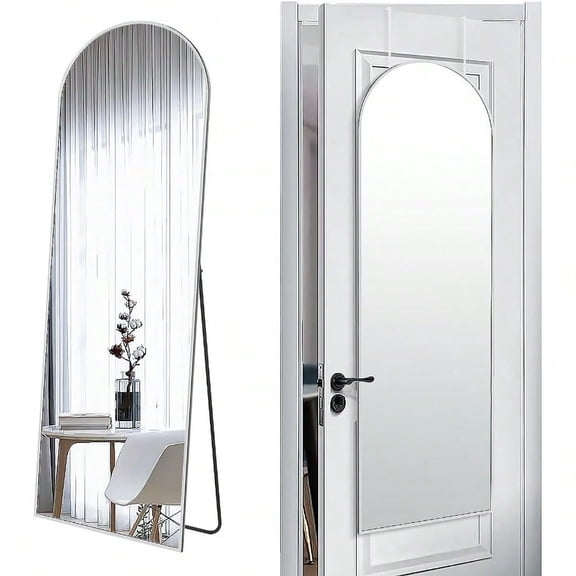 57x20 Door Hanging Full Length Mirror Floor Height 5.7ft just Body in1.3ft or Wall Mounted Metal Frame Arch Dring Mirrors for Bedroom Bathroom Living Room 57 20 inch Sier