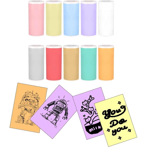 57x25mm Thermal Sticker Paper, 10 Rolls Vibrant Colors Self-Adhesive Labels for Mini Portable Thermal Printer, Multi-color Printing Paper for DIY Photos Study Notes