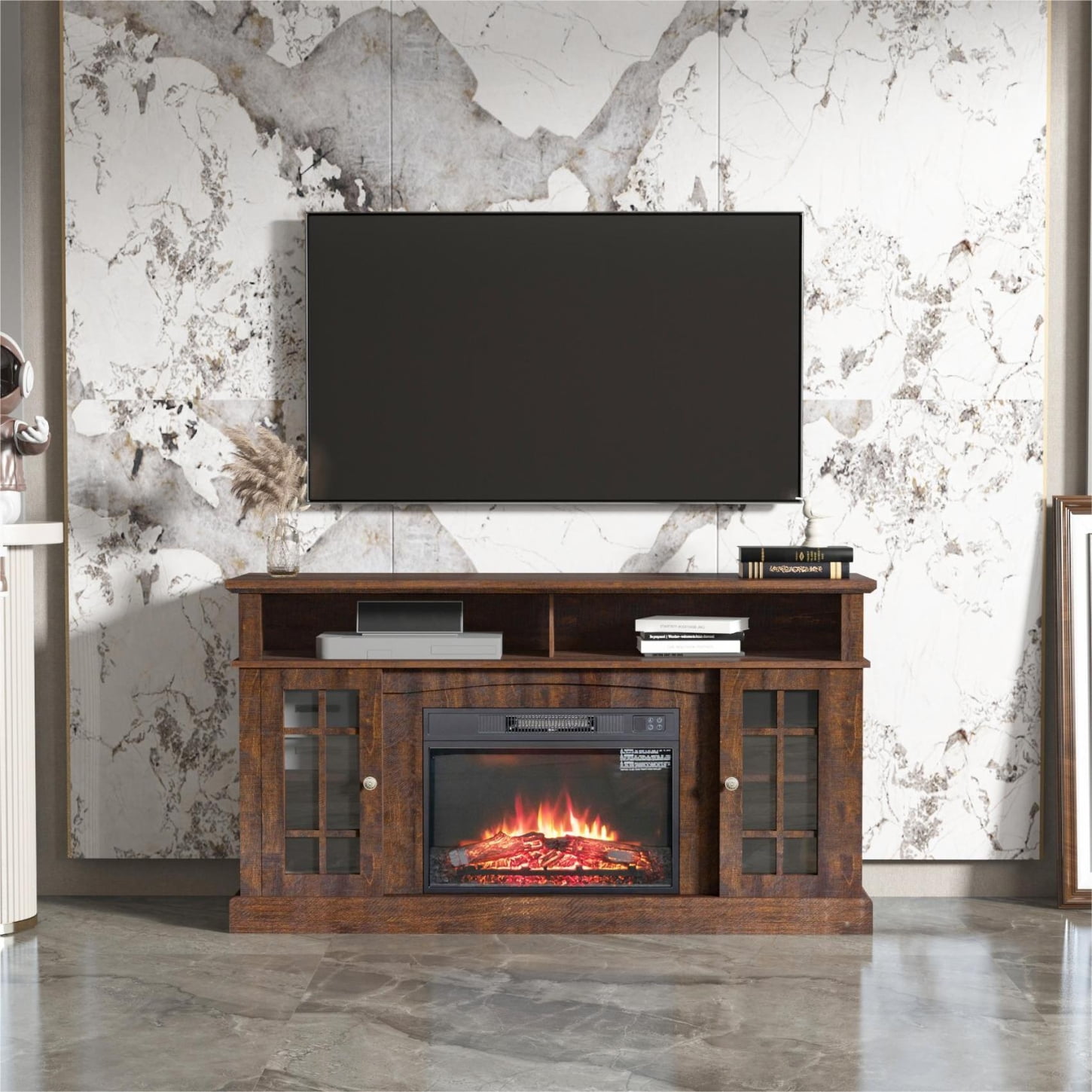 58.07" TV Stand with 24.2" Electronic Fireplace and Remote Control ...
