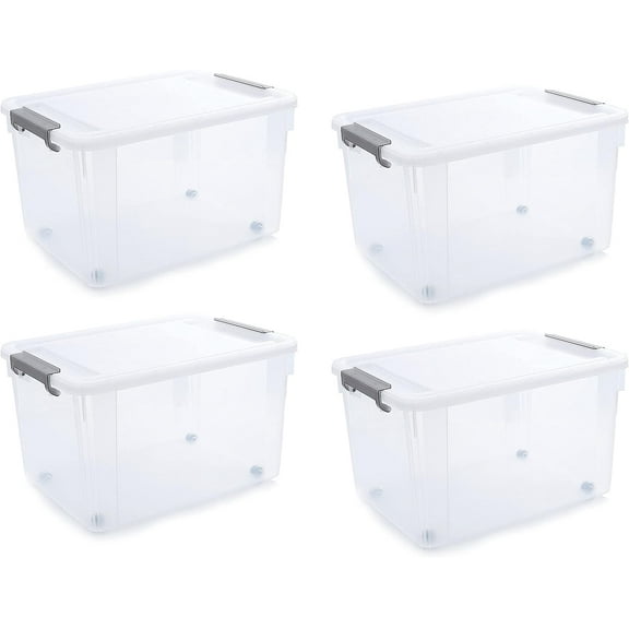 58.1 QT Plastic Storage Bins with Latching Lids Stackable Storage Containers for Organizing Large Clear Storage Box for Garage, Closet, Kitchen, 4 Packs
