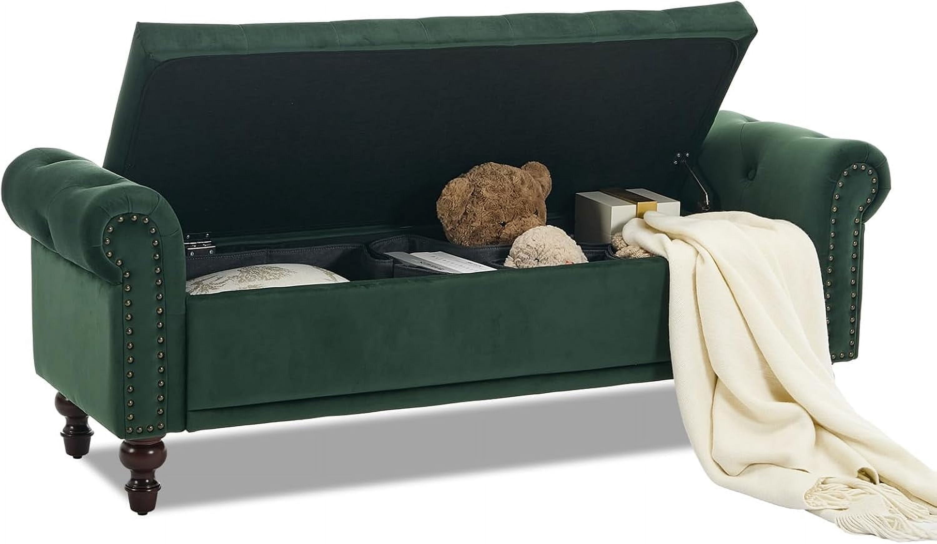58.1'' Storage Bench Upholstered Velvet End of Bedroom Bed Bench ...