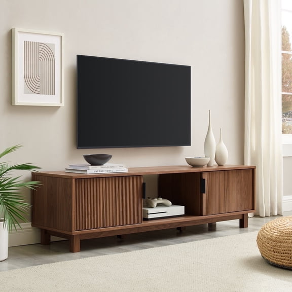 Manor Park Mid-Century Modern 2-Door Reeded TV Stand for TVs up to 65”, Mocha