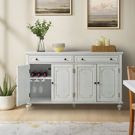 58" 2 Drawer Buffet Sideboard 4 Doors Storge Accent Cabinet with Adjustable Shelves White