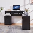 thumbnail image 1 of 58.2 Inch L-Shaped Executive Desk with Drawers & Storage Shelf, Corner Computer Desk with Power Outlets, Monitor Stand & Printer Shelf, 1 of 7