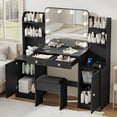 thumbnail image 1 of 53" Large Makeup Vanity Set with Mirror and Lights, NEORIVER Big Balck Makeup Vanity Desk with Chair and Power Outlet, 3 Color Lighting Modes & Adjustable Brightness for Bedroom, 1 of 10