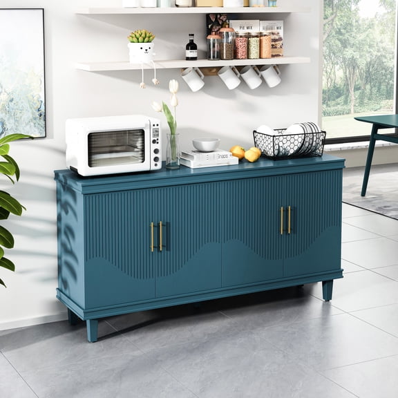 58.24'' Cabinet In Blue. Built From & Solid Wood. Plentiful Storage. Adjustable Shelves. 330 Lbs Desktop Load Capacity. 66 Laminate Capacity Blue 4-door Storage Cabinet. Made Quality Shelves For