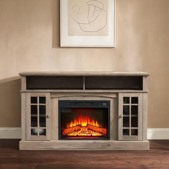 58.25-Inch Media Console with Electric Fireplace, Classic Style, Slate Gray