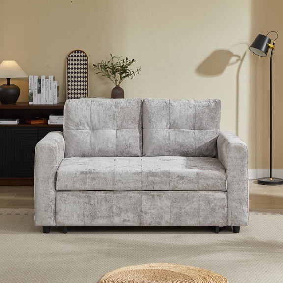 58.27" Convertible Loveseat Sofa Bed, Pull-Out Sleeper with Adjustable Backrest, 3 USB Charging Ports & Side Pockets, Space-Saving Couch for Living Room Apartment, Gray