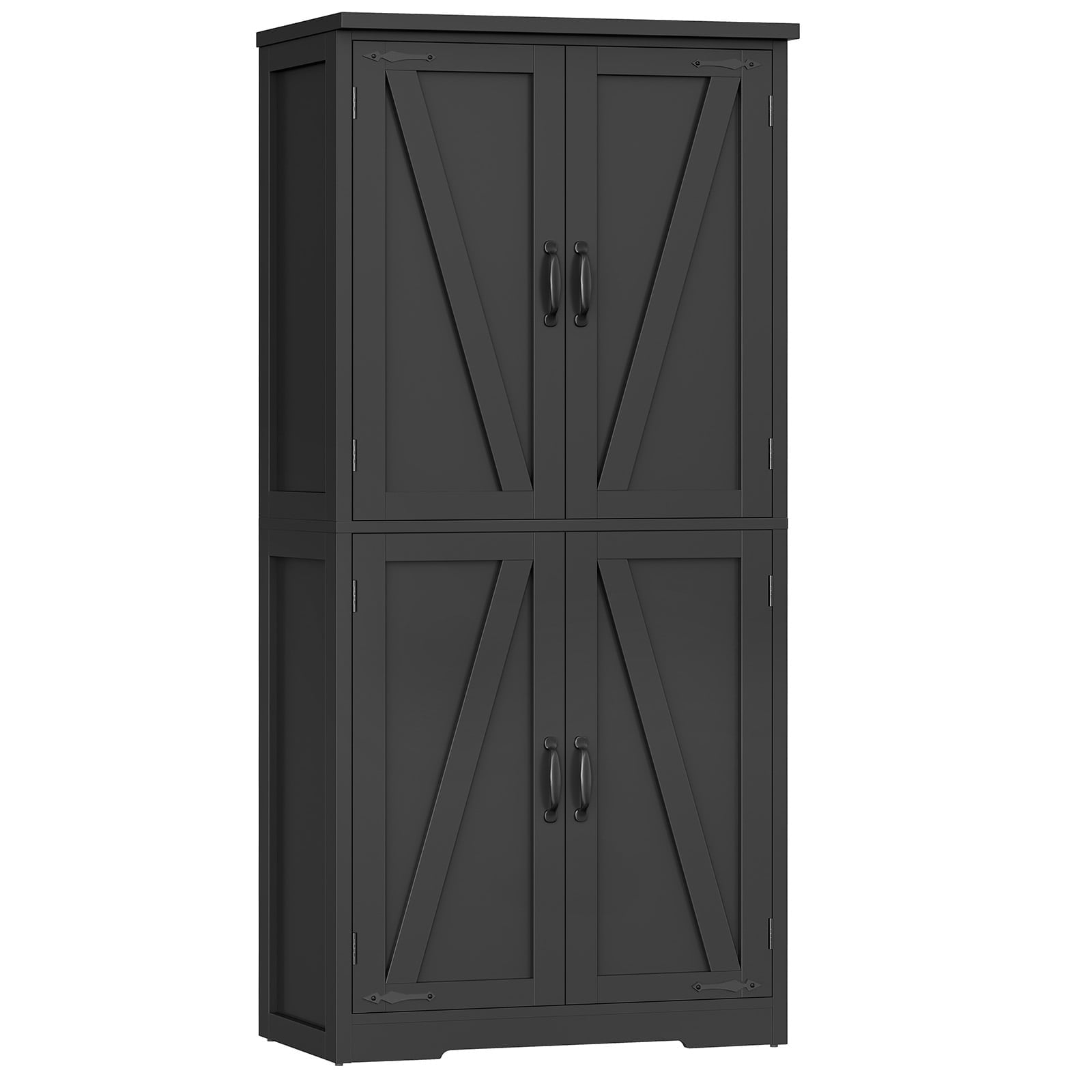 58.27” Kitchen Pantry Cabinets With 4 Doors, Storage Cabinets, Cupboard, Tall Bathroom Cabinets For Dinning Room, Living Room, Black