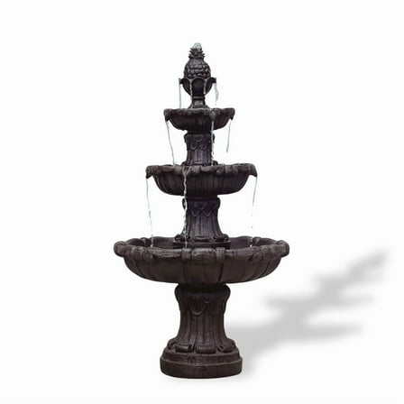 58.3" 3-Tier Outdoor Freestanding Water Fountain - Classic Leaf Design, Brown Resin with Pump