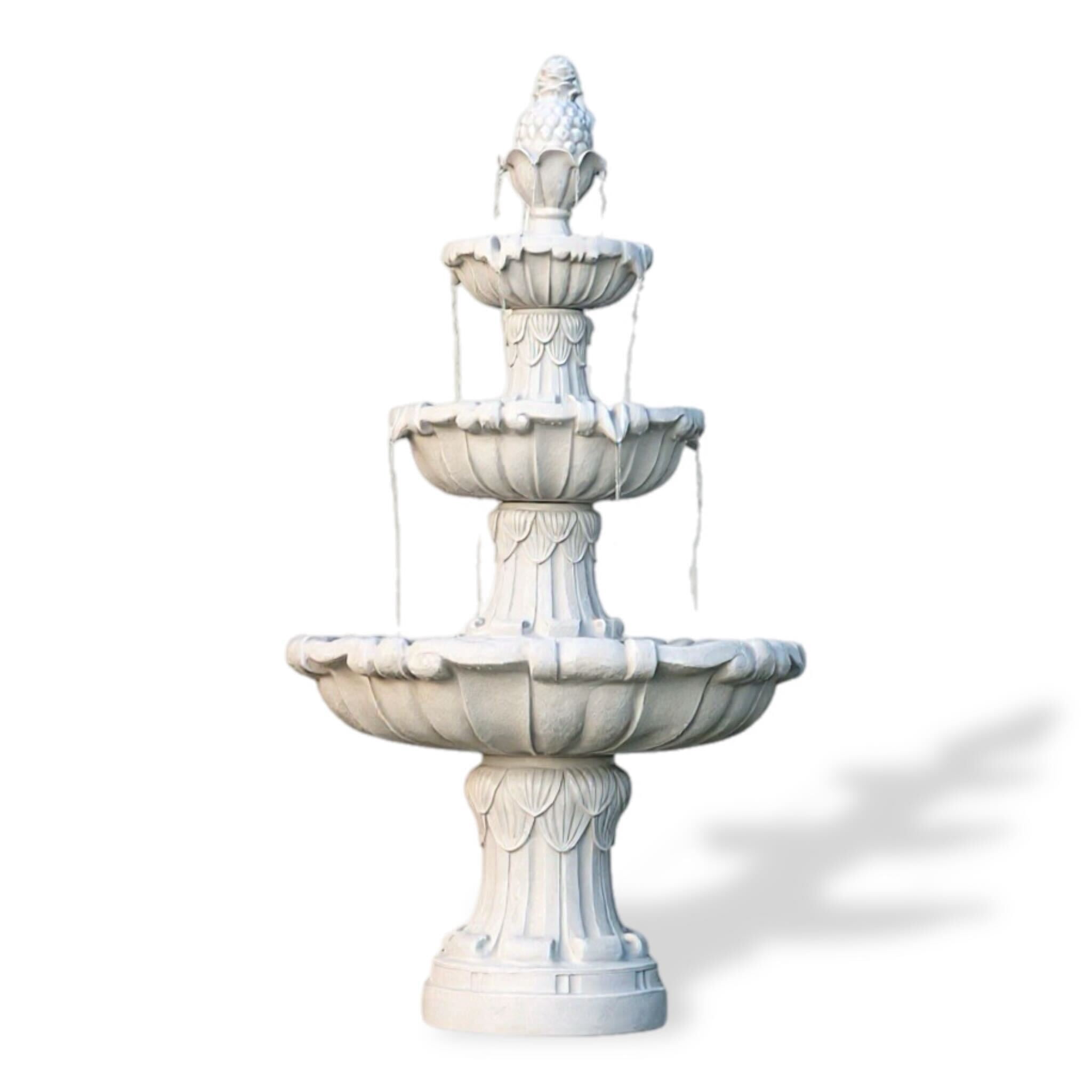 58.3" 3-Tier Electric Outdoor Freestanding Water Fountain - Classic Leaf Design, White Resin with Pump