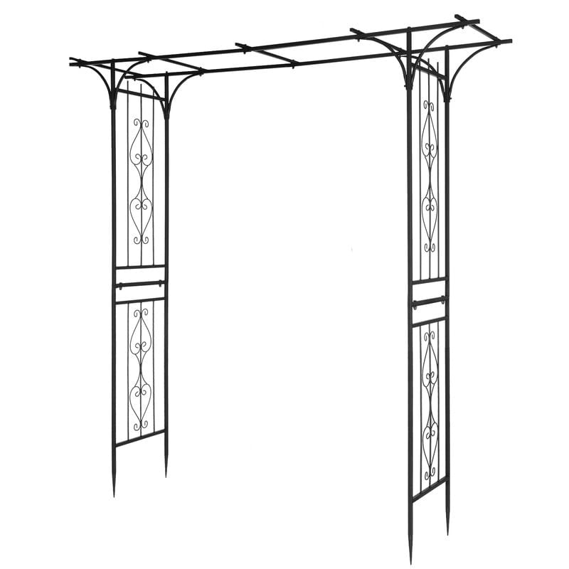 Black Powder-Coated Iron Garden Arbor Trellis, 85" Height
